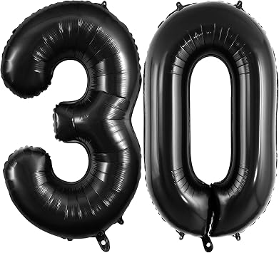 30 Number Balloons Large Foil Number Balloon Big 40 Inch for 30th Birthday Anniversary Event Celebration Party Decorations Black