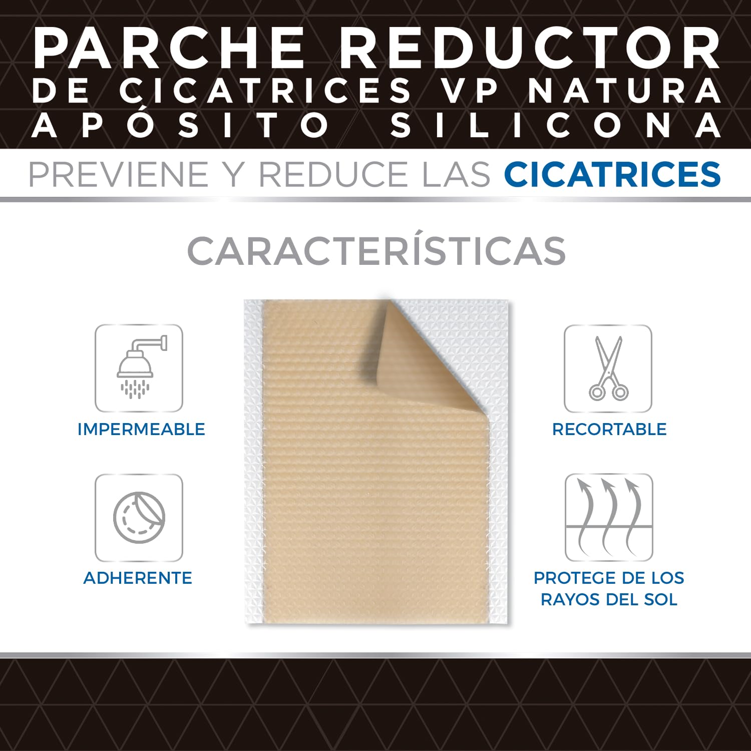 VP PHARMA Parches Cicatrizantes de Silicona: Aposito Cicatrizante con Adhesión Duradera y Protección Solar, Ideal para Reducir Cicatrices y Acelerar la Recuperación. 5 parches de 4x30 cm