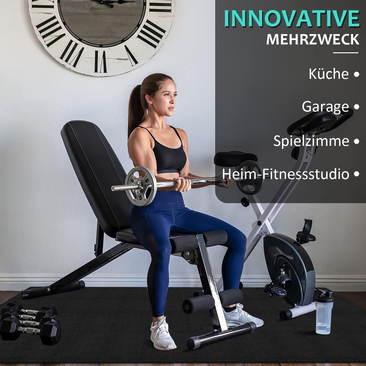 Tapis de sol Fitness Set [31x31cm], 24/36/48 Tapis puzzle, tapis de sport EVA Tapis de fitness antidérapant, tapis de sol pour salle de fitness&appareil de fitness (2,22 Qm/24 Tapis - Noir)