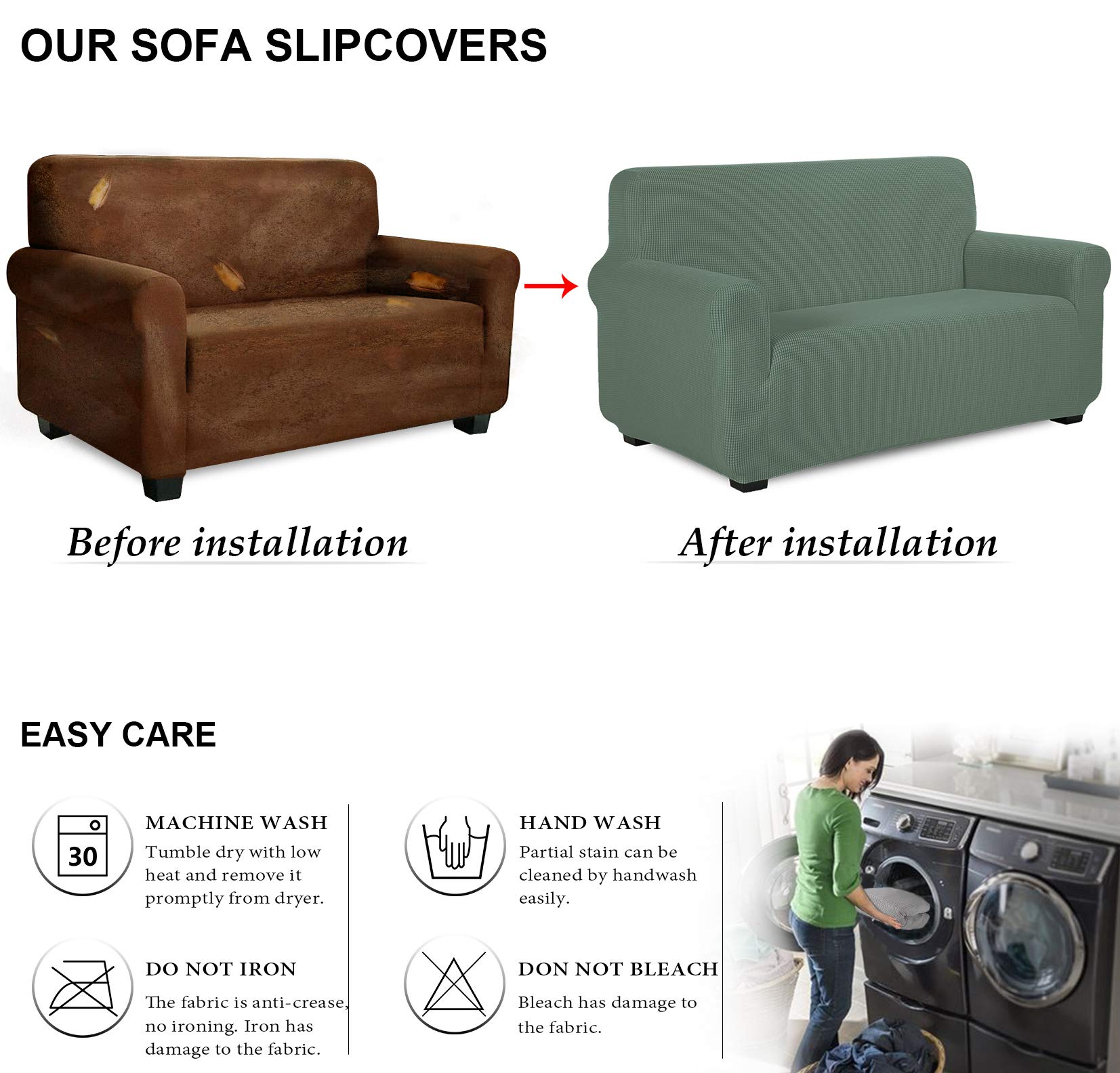 TIANSHU Copridivano 2 Posti Elasticizzato Jacquard Antiscivolo Copertura Poltrona Antimacchia Cani Pet Salvadivano (2 Posti, Verde)