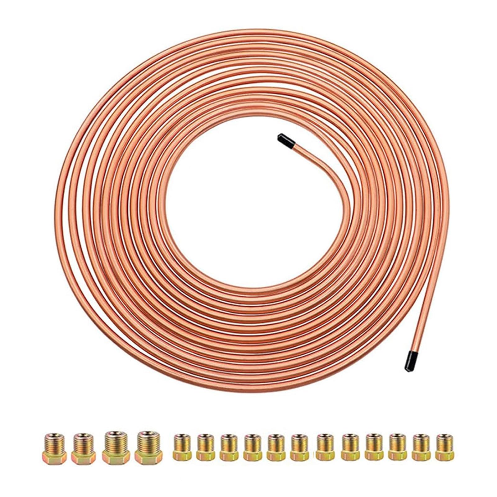 Tuyau de Frein en Cuivre 3/16" 25ft/7,62m Ø4,75mm，Kit de Conduite Générale de Frein Replacement，Auto Tube Tuyau de Carburant et Frein pour Automobile，16 Raccords Inclus，Conduite de Rechang