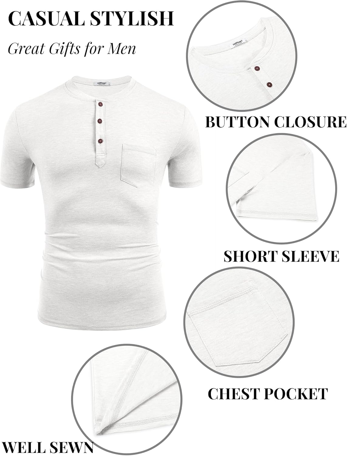 COOFANDY Men's Short Sleeve Henley T-Shirt - Image 6