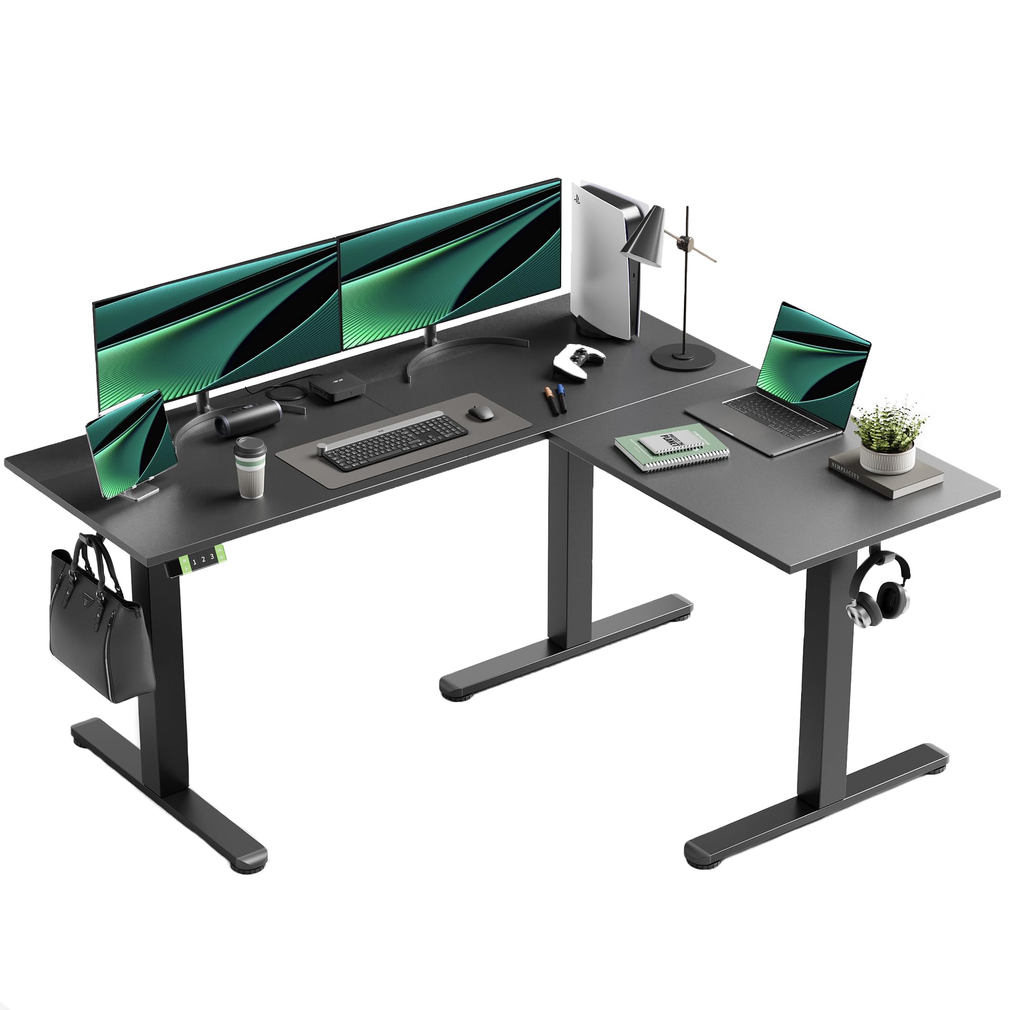 Seang L Shaped Standing Desk, Height Adjustable Corner Workstation, Memory Height Adjustment Sit Stand Up Desk with Dual Motors, Ideal for Home Office