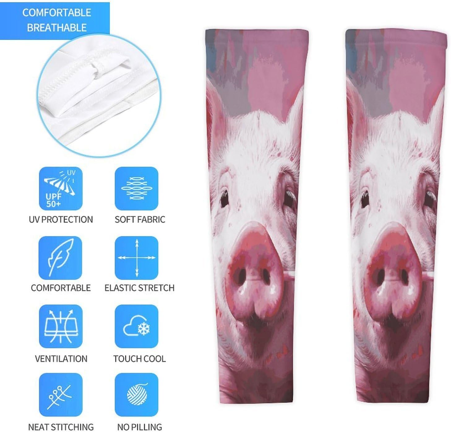 Cooling Arm Sleeves for Men Women Compression Arm Sleeve Pig UV Sun Protection Arm Sleeves