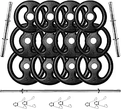 Kit Anilhas Ferro Fundido 40 Kg + Barras Com Presilhas