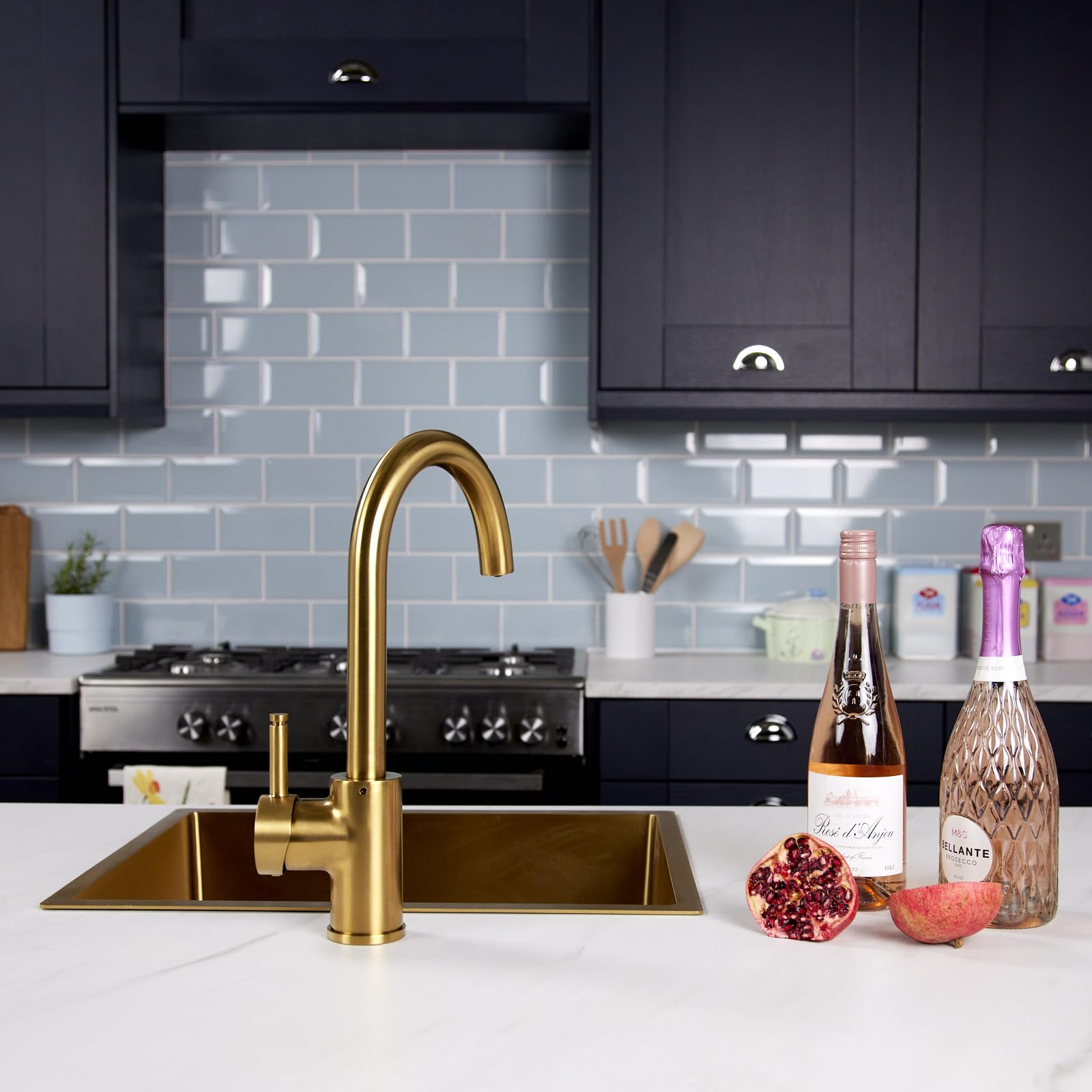 Flode Brushed Gold Flöde Solo | Single Lever 3 In 1 Instant Boiling Tap - Full Kit | 3 In 1 Boiling Water Tap With Boiling Tank And Filter - Instant Hot Boiling Water In Your Kitchen (Brushed Gold)
