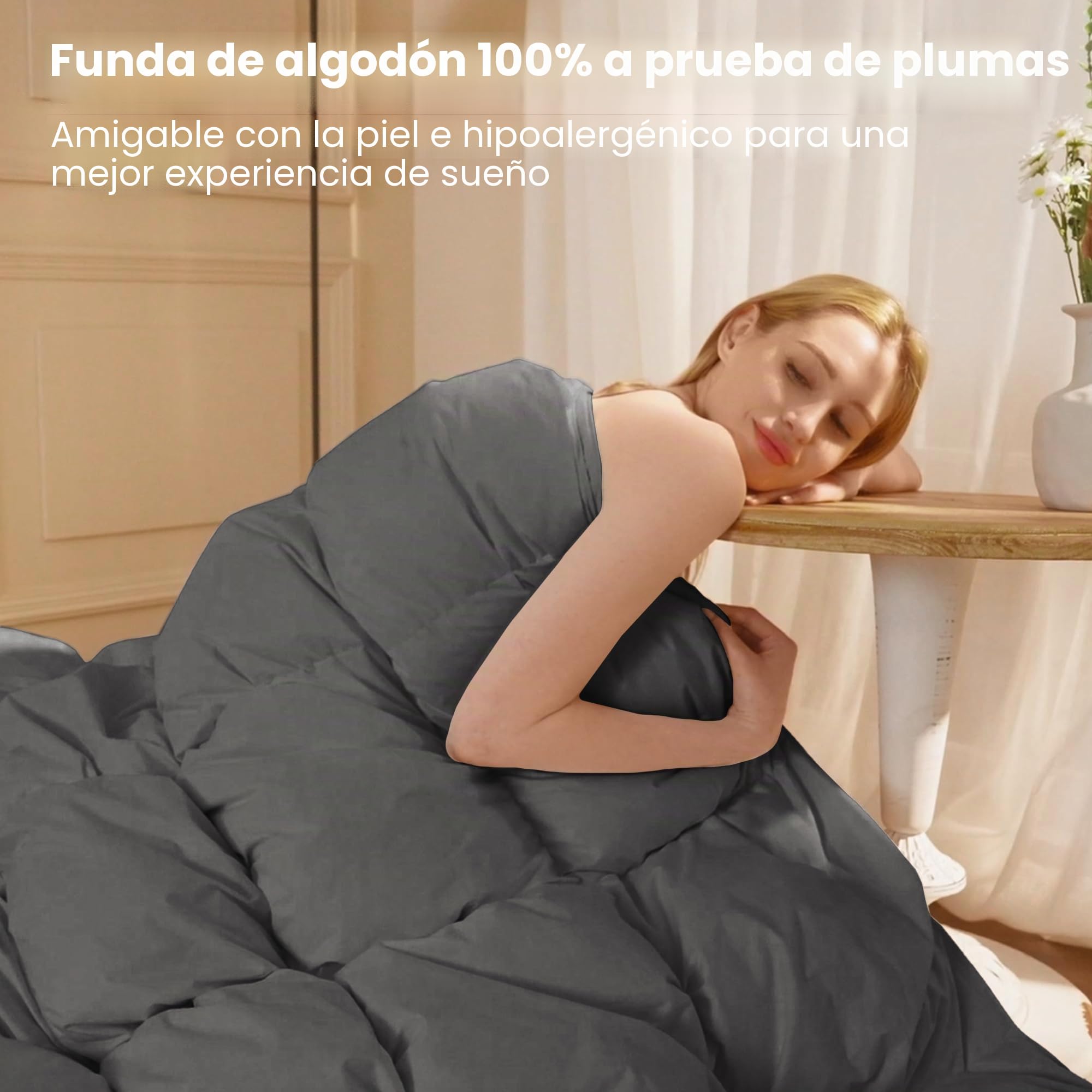Deodar Edredón Cama 135/150 | Edredón 220x240 para 2 Personas | Relleno de Plumón de Ganso Blanco y Plumas 420 GR/m² | Funda Nórdica 100% Algodón | Lavable | Öko-Tex y RDS | Gris Oscuro