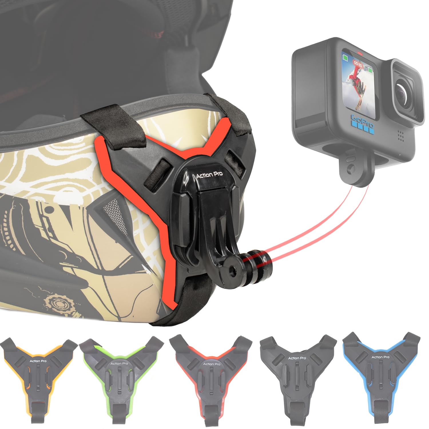 Action Pro Helmet Chin Mount Strap with J Hook Compatible with All Smartphones and GoPro 13 12 11 10 9 8 7 5 4 | SJCAM | DJI Osmo | Insta 360 X4 X3 X2 & Other Action Cameras [Made in India] (Red)