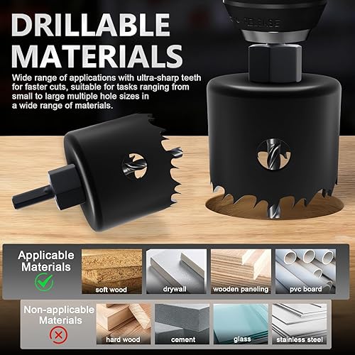 Miniatura 7 de Kit de sierra de orificio de dientes desigual de 9 piezas (1-1/4 a 2-1/8 pulgadas | 1.260-2.126 in) con mandril y accesorios, profundidad de corte: