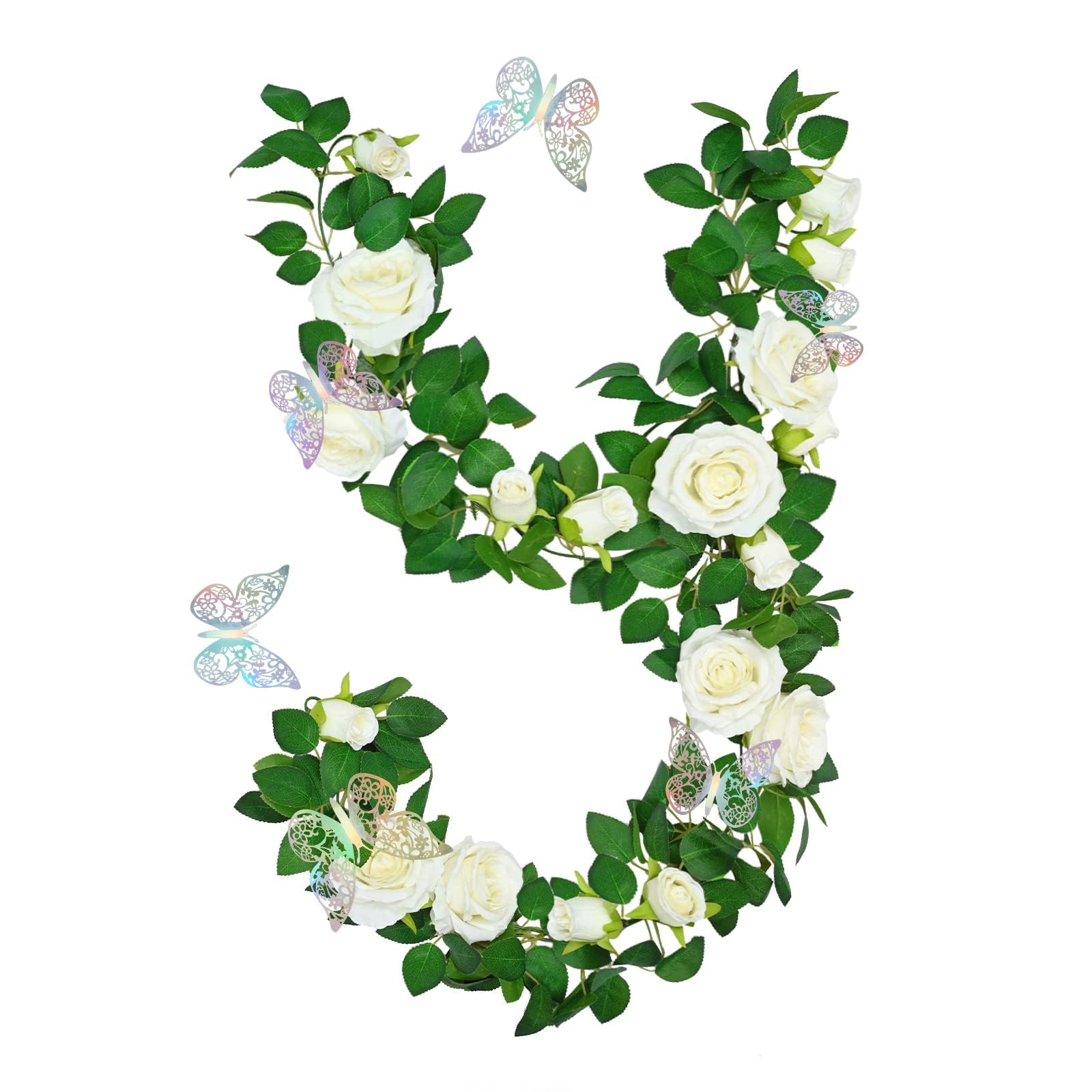 2Pcs 13.5Ft Pink Flower Garland, Artificial Rose Vines Floral Garland Fake Silk Flower Vines for Backdrop Wedding Decorations Table Centerpiece Baby Shower Room Decor (White)