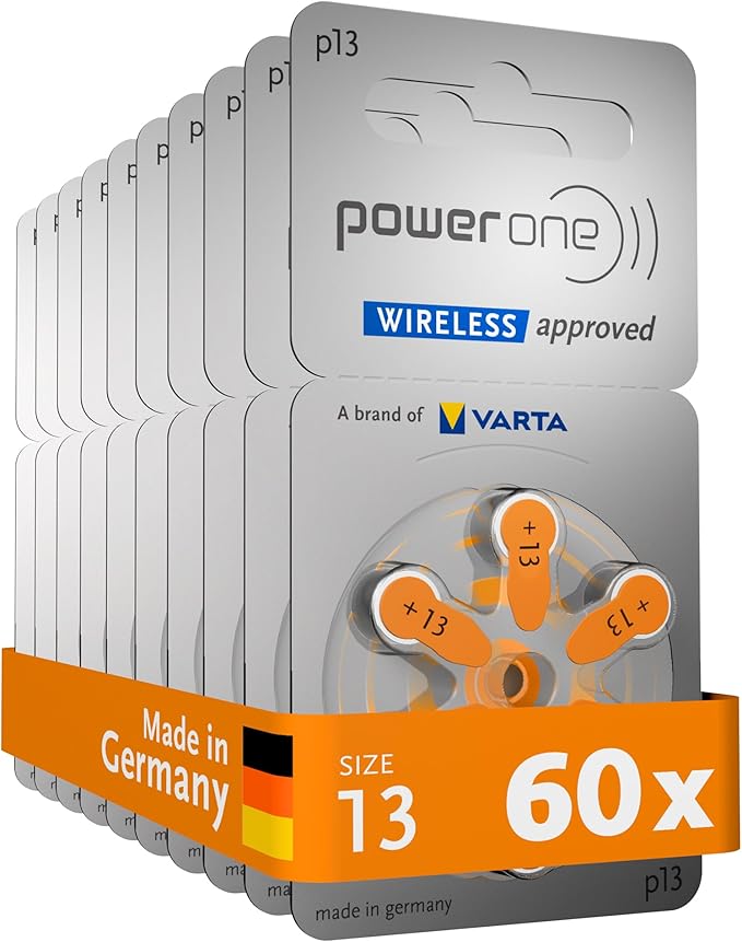 Hearing Aid Battery Powerone size 13 made in Germany Genuine 60 Pack