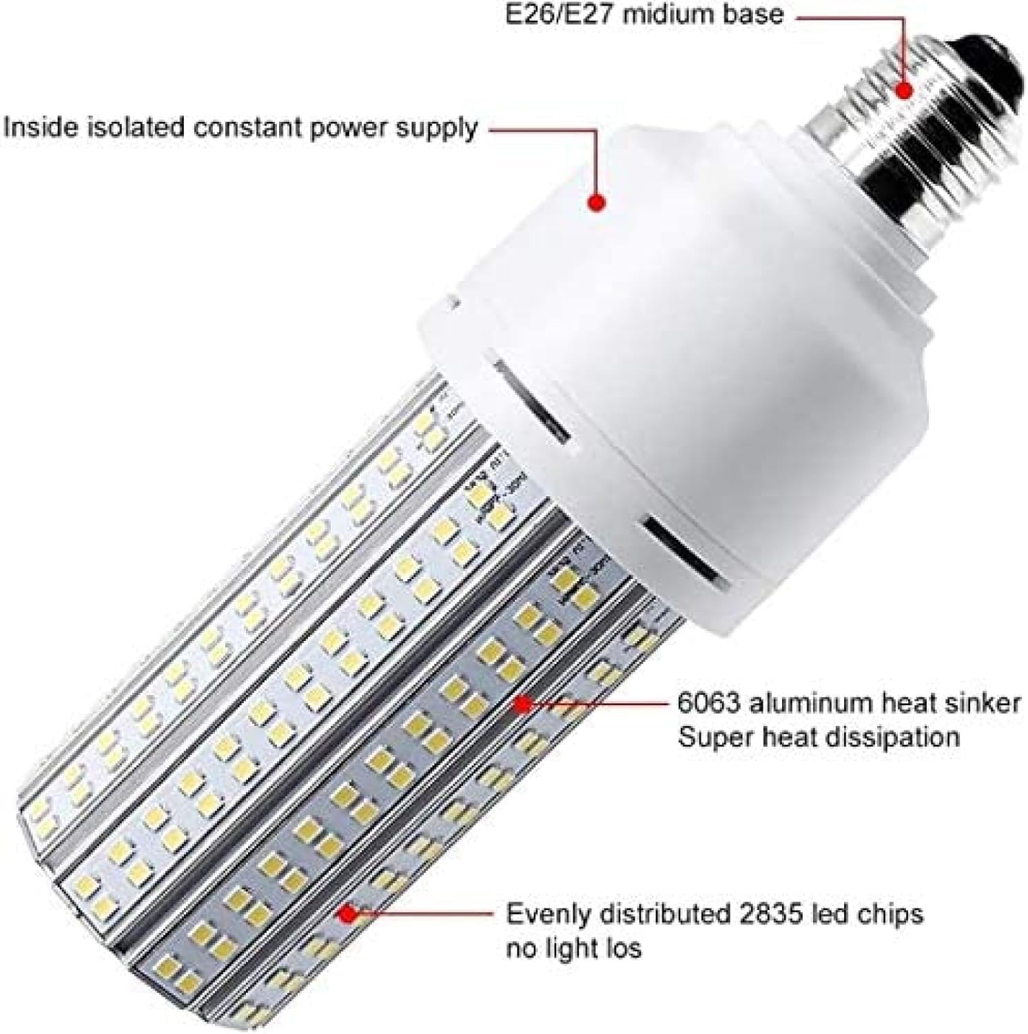 Żarówki LED kukurydziane, odpowiednik 600 W, 7500 lumenów, średnia podstawa E26/E27, do użytku wewnątrz i na zewnątrz, idealne do garażu, magazynu, fabryki, zimna biel światła dziennego
