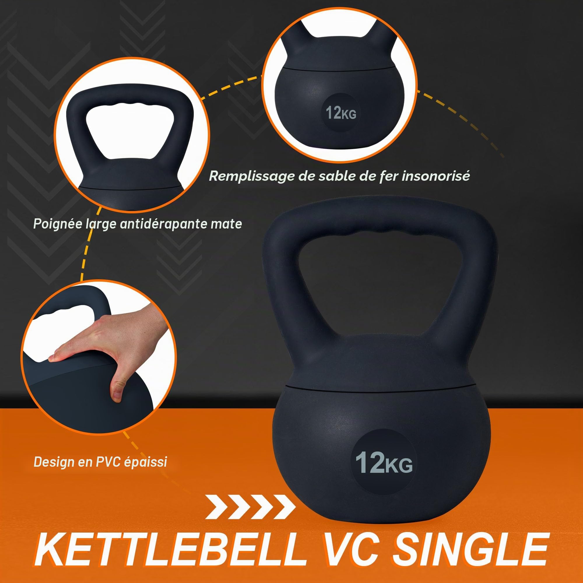 soges Kettlebell en PVC Souple, Rempli de Sable de Fer, avec Poignée Large Antidérapante, Exercices de Musculation et Fitness, Entraînement à la Maison et en Salle de Gym