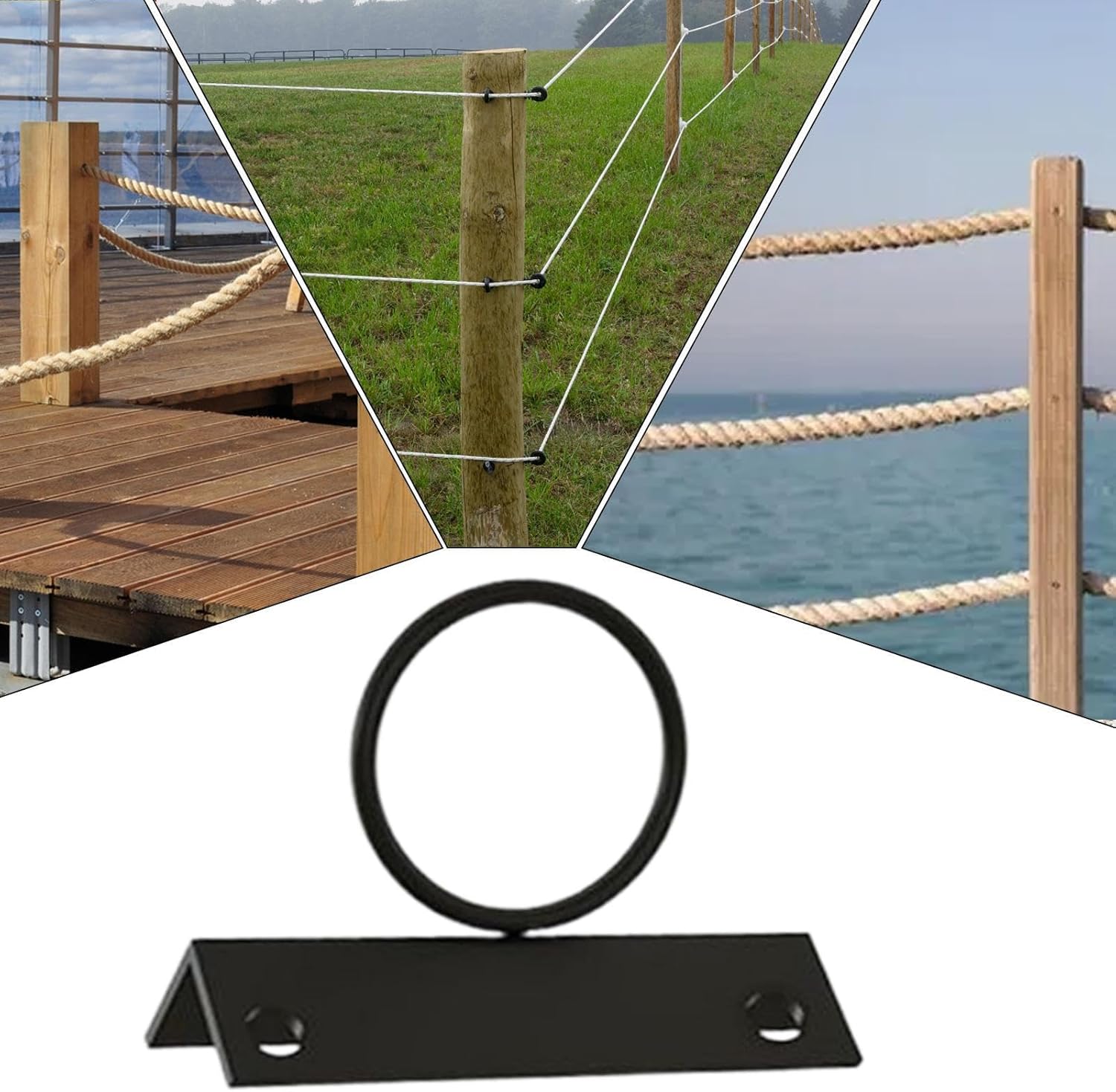 ブラックロープサポートホルダー - ロープアンカーブラケット | ロープフェンスブラケットホルダー | ステンレススチールドロップリ