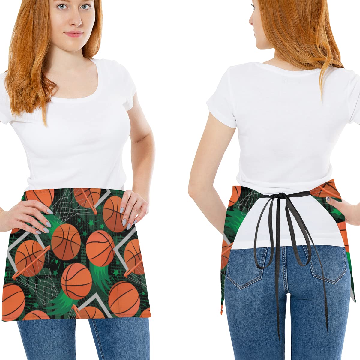 bisibuy 3 Pack Server Aprons with 3 Pockets, Basketball Star Abstract Waitress Waiter Wasit Apron for Women Men Restaurant Bistro Cafe Bars Half Aprons Waitress Server Accessories