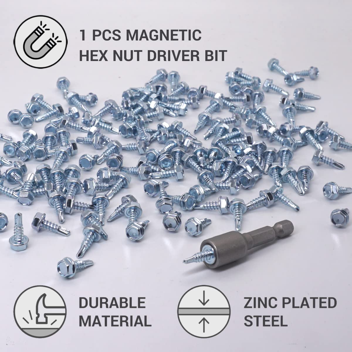 DIN 7504 K 6.3x32mm Viti Autoperforanti DIN 7504 K - Confezione Da 150 Pezzi 6,3x32mm | Testa Esagonale Con Rondella Viti Autoperforanti Din 7504 K 6.3x32mm - Foto 4