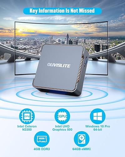 Miniatura 2 de Mini PC con procesador Celeron N3350 (hasta 2.4 GHz), 4 GB DDR3 64 GB eMMC Mini computadora Windows 10 Pro computadoras de escritorio compatibles