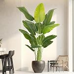 Artificial Bird of Paradise Plant 5Ft Tall Fake Tropical Palm Tree Large Fake Plants with 10 Silk Banana Leaves Faux Plant Indoor Decor Trees with White Pot for Home Bedroom Living Room Office