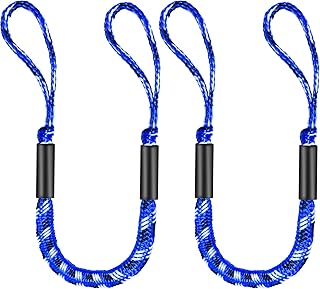 3FT Bungee Dock Line for Boats with Loops – Connect or Secure Docking for Small & Medium Sized Boats Like Jet Ski, Kayak,PWC, Canoe, Bass Boat, Jon Boat, Boat Fender Lines (Blue,Black&White)