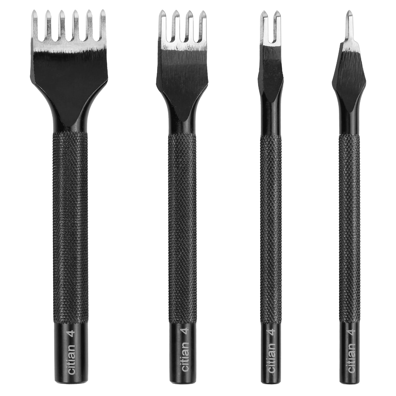 citian Mirror-Polished 4mm Leather Craft Tools Set 1/2/4/6Prong DIY Diamond Stitching Leather Punch, Tapered Punch with Inner Teeth Polishing for