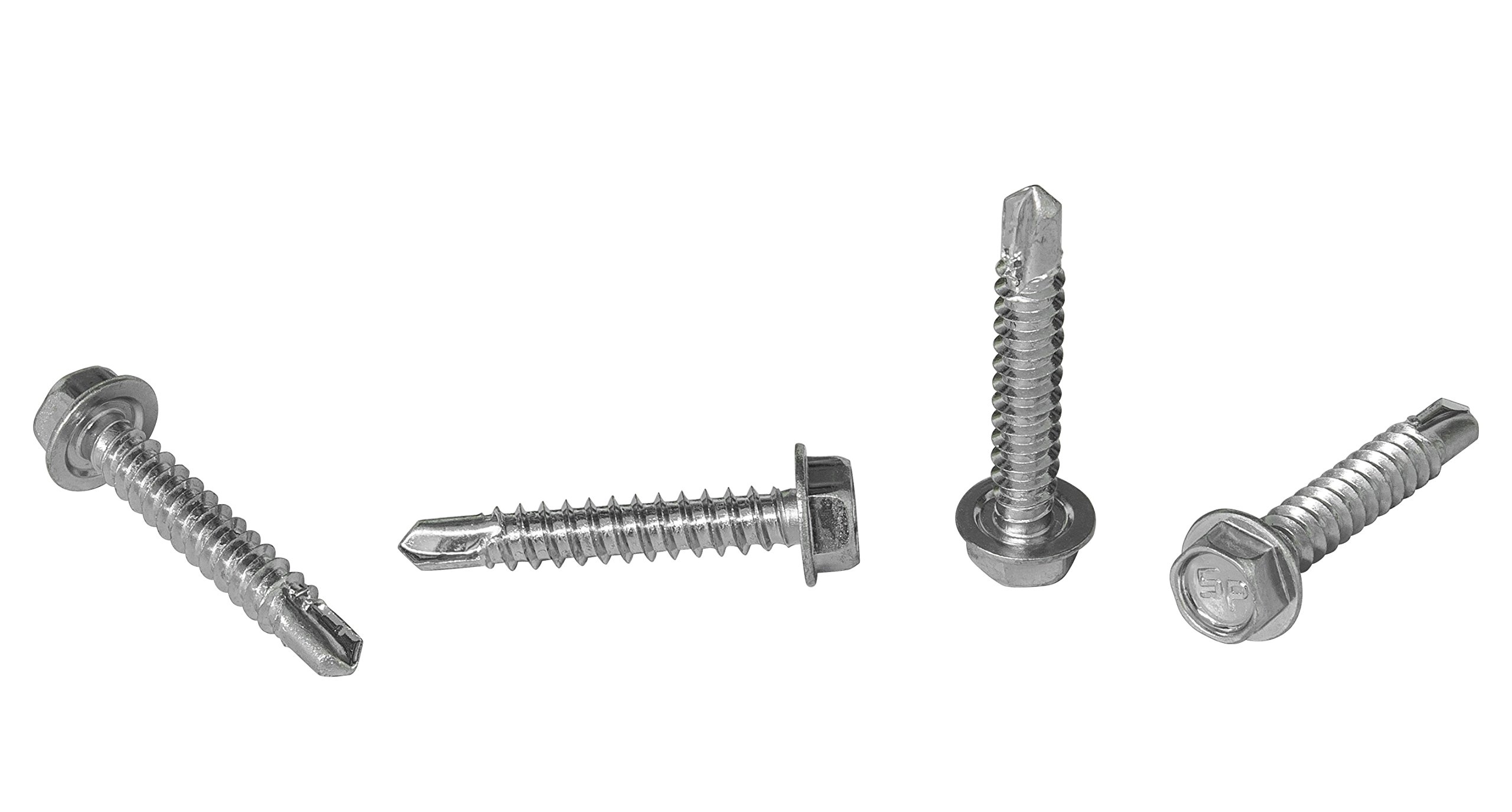 #8 x 1'' Hex Washer Head Self-Drilling Tek Screw, Zinc Plated Steel, Box of 100