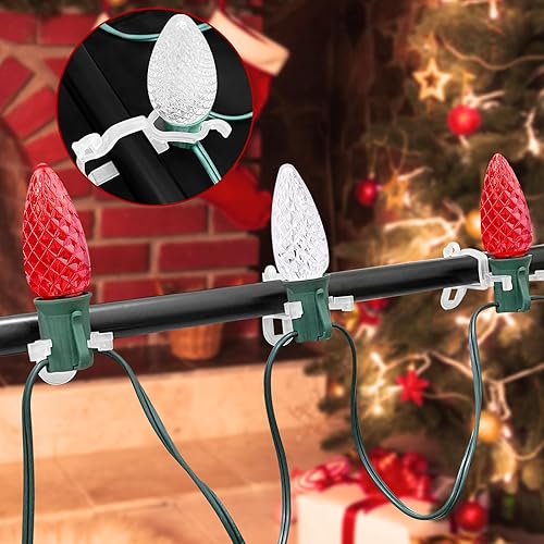 Miniatura 5 de CXLHO Clips de luz de Navidad todo en uno, paquete de 200 unidades, ganchos universales para colgar luces C7, C9 y mini, clips para colgar luces