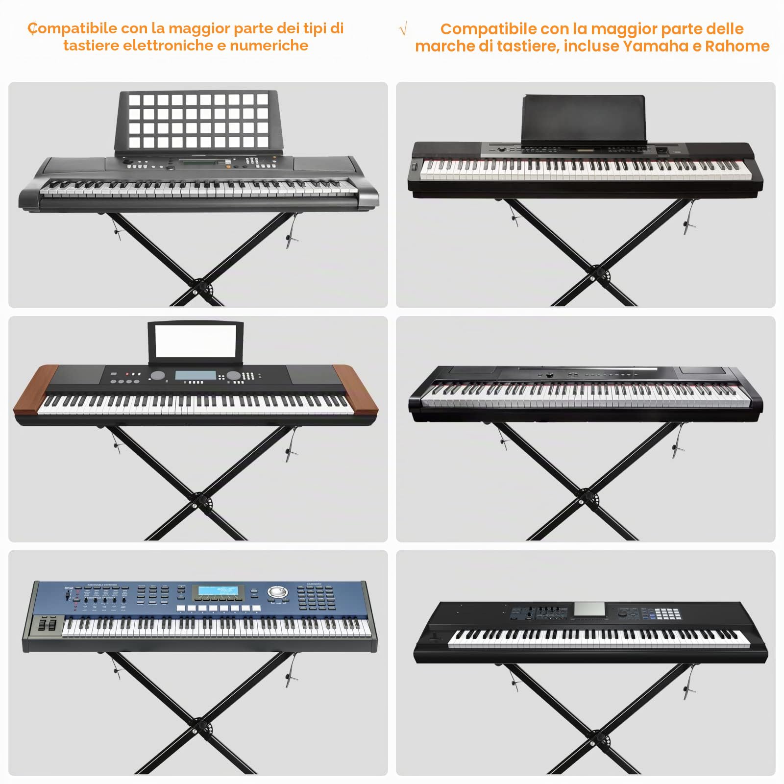 MAMIZO Supporto per tastiera con sgabello, regolabile in altezza, tastiera e sgabello per tastiera, doppio X-Frame Keyboard Stand Set di sgabelli per tastiera pieghevole, per pianoforte, nero
