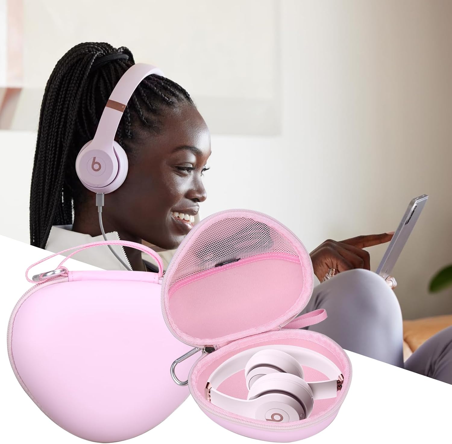 Aproca Cloud Pink Headphone Case for Beats Studio Pro/Beats Solo 4 / Beats Solo3 / Beats Studio3 Wireless On-Ear Headphones -Portable Storage Headset case - Image 4