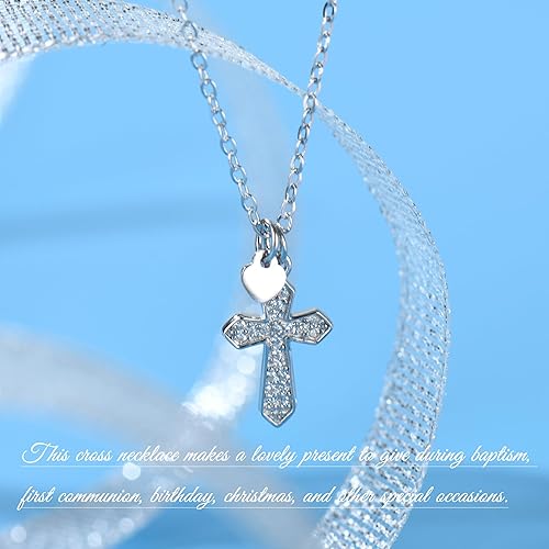 Miniatura 2 de Regalo de primer bautismo para niña, collar de corazón de cruz de plata esterlina para mujer, regalos de primera comunión, bautismo cristiano,