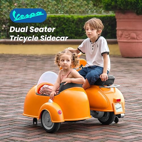Miniatura 5 de Motocicleta eléctrica Vespa con sidecar con licencia - Auto eléctrico de 12 V para niños y niñas - 2 plazas con compartimento de almacenamiento,
