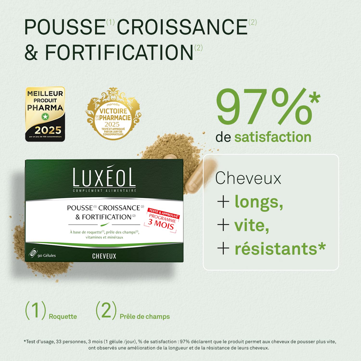 LUXEOL - Routine Croissance In & Out* - Cheveux + longs + vite - Shampooing (200 ml) + Conditionneur (150 ml) + Sérum (100 ml) + Complément Alimentaire Pousse, Croissance & Fortification (3 Mois)