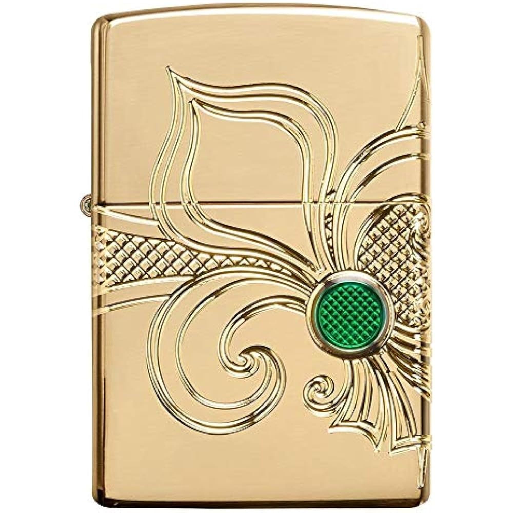 Zippo Briquet Tempête - Fleur De-Lis - Finition Armor Laiton Poli Brillant Or avec Gravure - Rechargeable - Réutilisable - Design Coupe-Vent - Coffret Cadeau - Fabriqué aux États-Unis