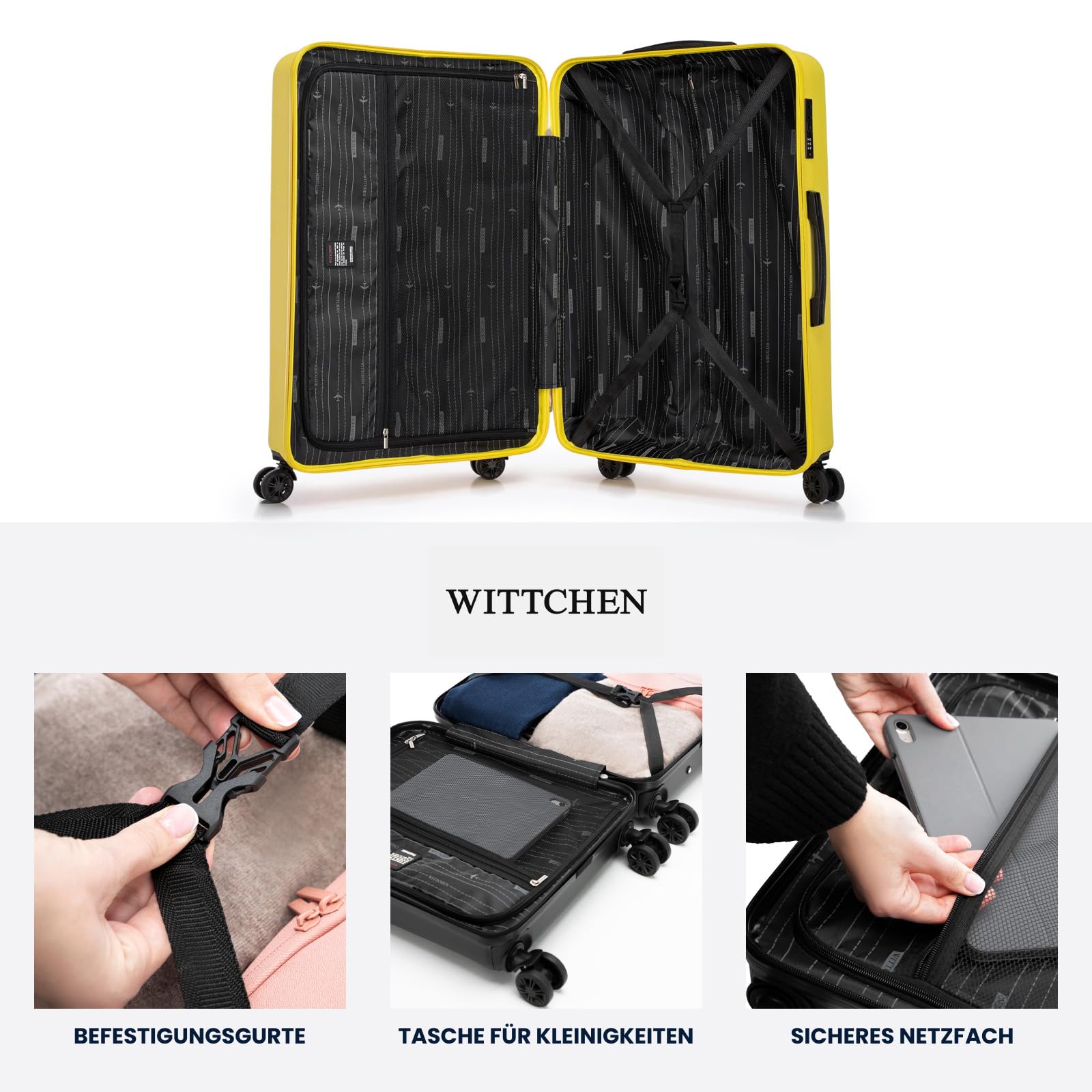 WITTCHEN Skyspeed Line Hartschalenkoffer ABS Groß Rollkoffer Trolley Check-In Gepäck Kombinationsschloss Teleskopgriff 4 Rollen Gelb