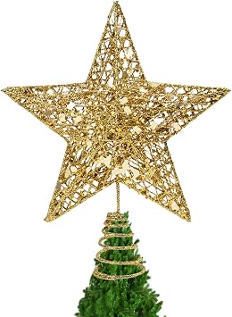 KEYIDO Christmas Tree Topper Star for Christmas Tree Toppers Xmas Gold Metal Stars for Top of Christmas Tree Decorations Small 15 * 20 cm