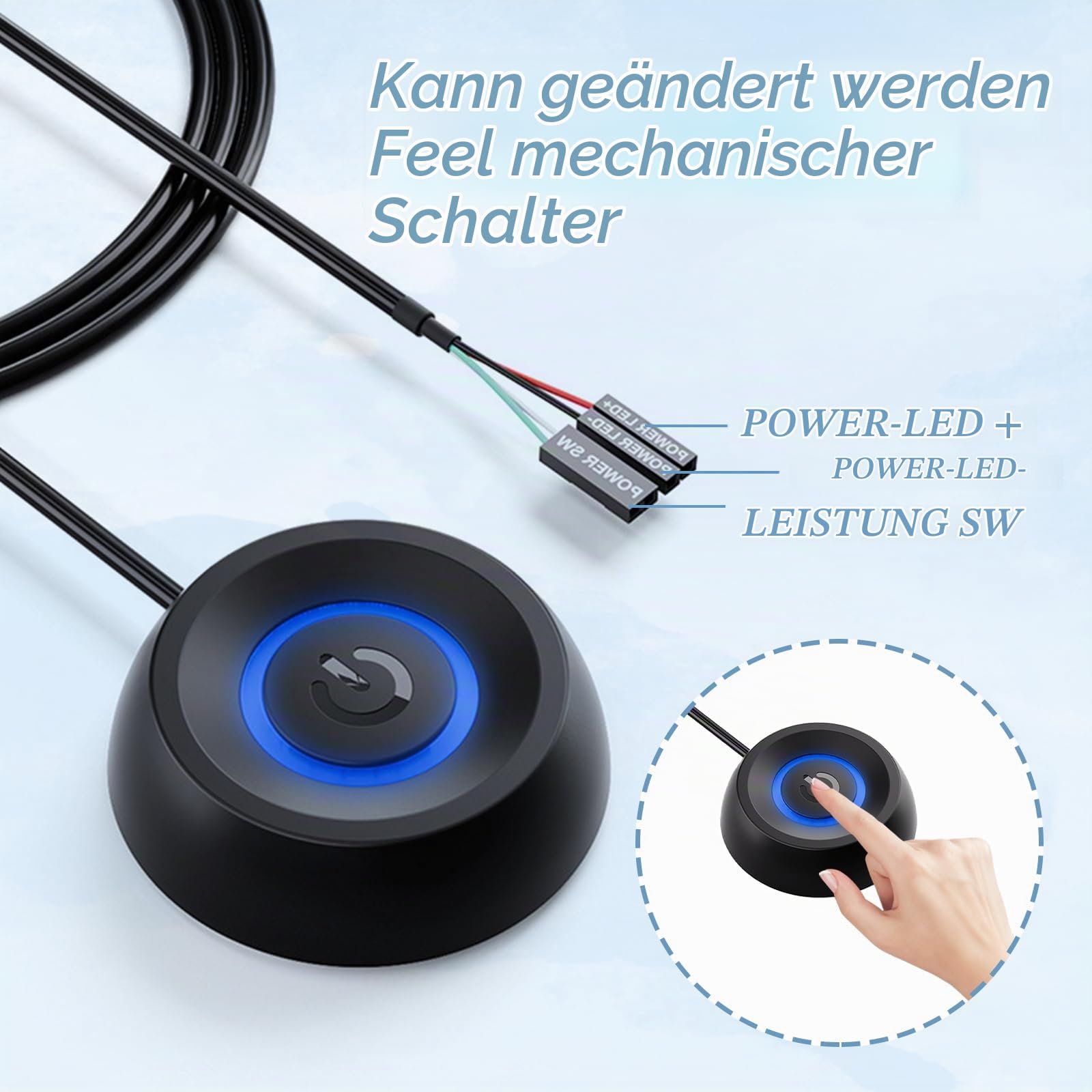 Pc Power Button,Pc-Netzschalter mit Fernstart-Funktion,1.8m Langem Kabel,Desktop-Computer Netzschalter mit LED-Licht&Selbstklebender Aufkleber,Pc Einschaltknopf Extern Ideal für DIY,Haus&Büro