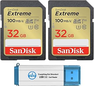 SanDisk 32GB Extreme SD Card (2 Pack) SDHC Memory Cards Compatible Browning Defender Pro Series Trail Cameras (SDSDXVT-032G-GNCIN) Bundle with (1) Everything But Stromboli 3.0 Micro & SD Card Reader