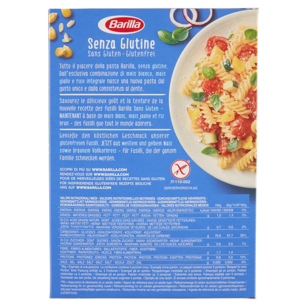 Barilla Pasta Fusilli sin gluten de arroz y maíz – Pack de 28 (28 x 400 g)