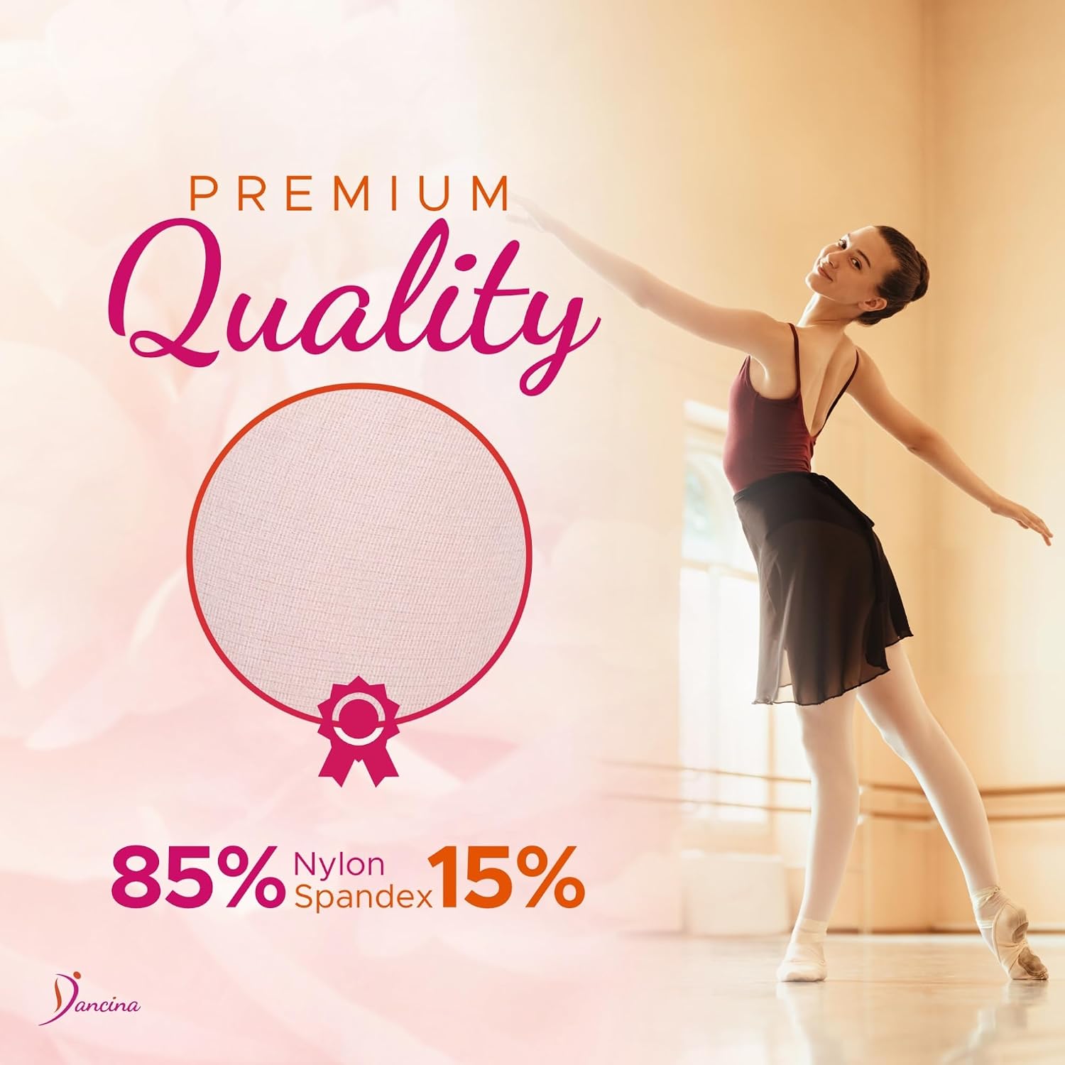 Dancina Women Ballet & Dance Tights Footed 90 Denier Snag-Resistant | Ultra-Soft Hold & Stretch | Comfortable Waistband That Stays Put | Durable Opaque Knit for Recitals | Machine Washable