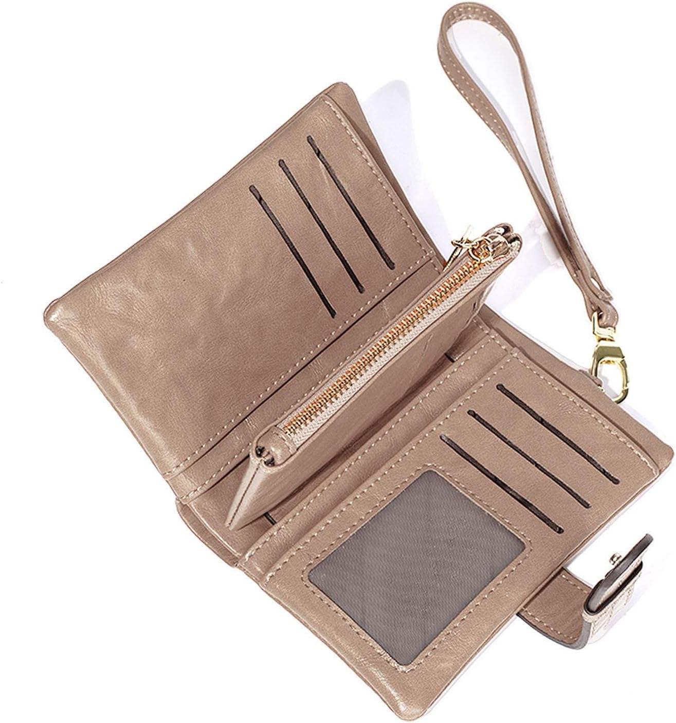 Wallets for Women Small Leather Rfid Ladies Wallets Bifold Medium Billfolds for Women Compact Trifold Wristlet with Wrist Strap Coin purse Card holder (Apricot) - Image 2