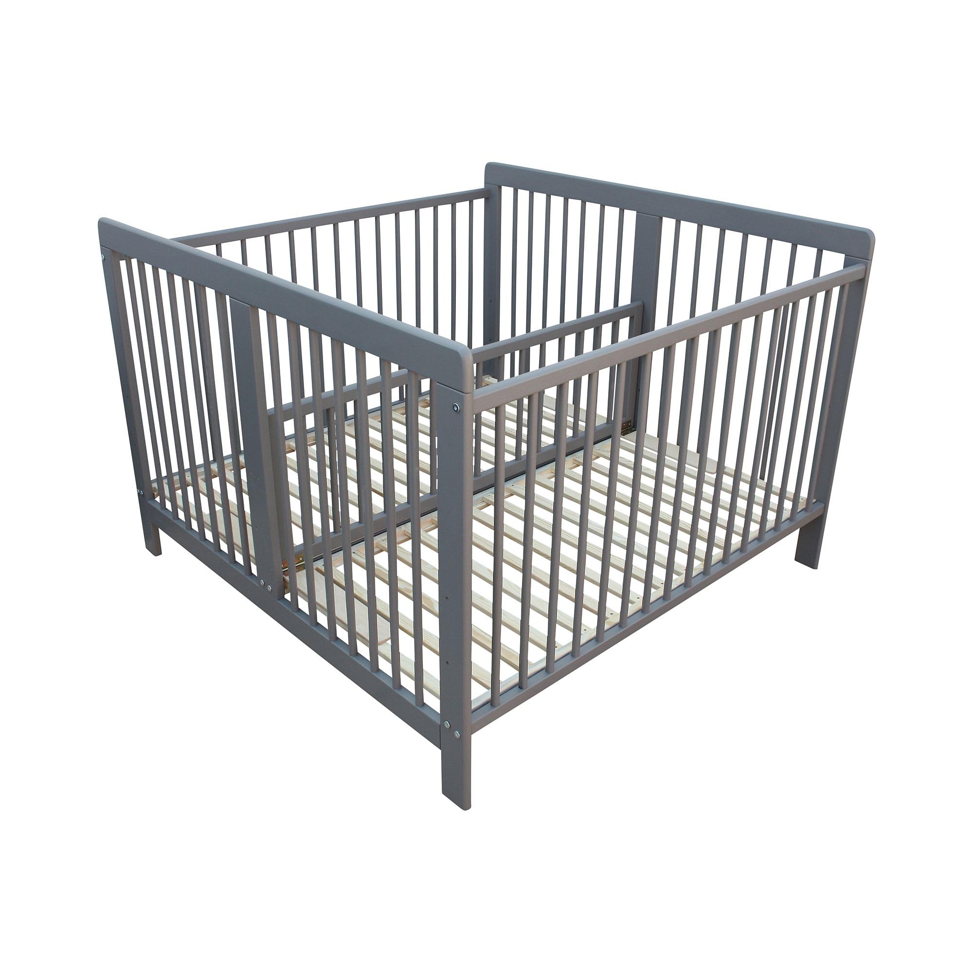 Kinderbett für Zwillinge Zwillingsbett Doppelbett 2in1 massiv grau mit 2 Matratzen 120x120cm und Trenngitter