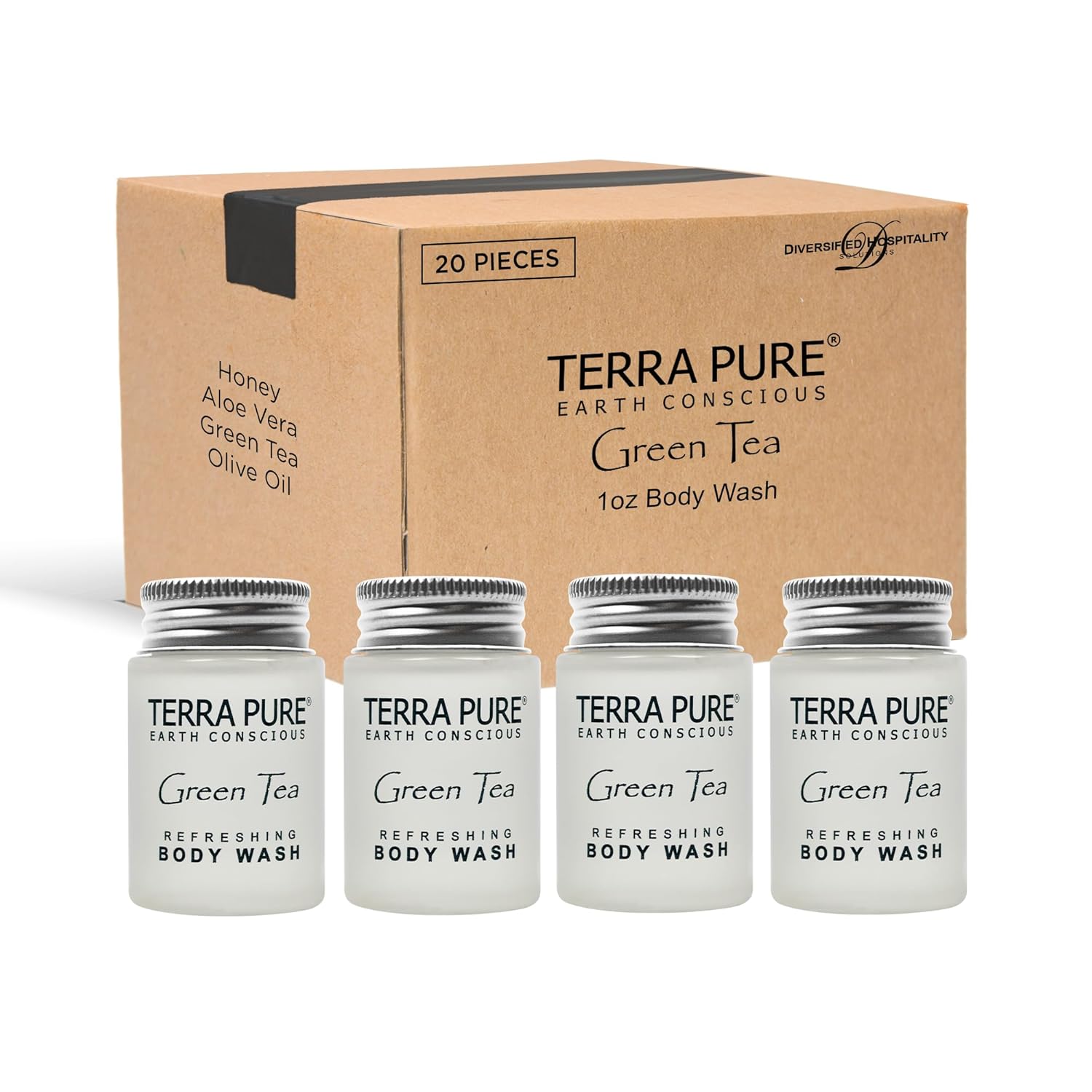 Terra Pure Shampoo, Conditioner and Body Wash, Travel Size Hotel Amenities, 1 oz. (Case of 20)