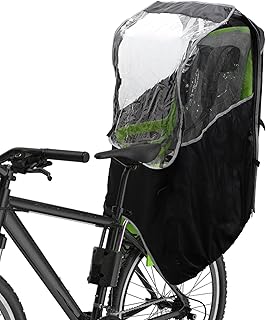 A ABSOPRO Kinderfahrradsitz Regenschutz Fahrrad wasserdichte Überdachung Windschutzscheibe Abdeckung für hinten Kindersitz- PVC Schwarz Klar 1 Stück