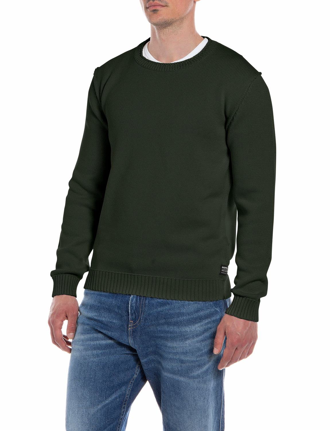 Replay Men's Knitted Sweater with Round Neck, Mud 212 (Brown), L