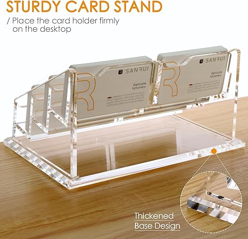 Miniatura 3 de SANRUI Tarjetero acrílico para escritorio, soporte de exhibición transparente con 6 ranuras, capacidad para 300 tarjetas, soporte horizontal