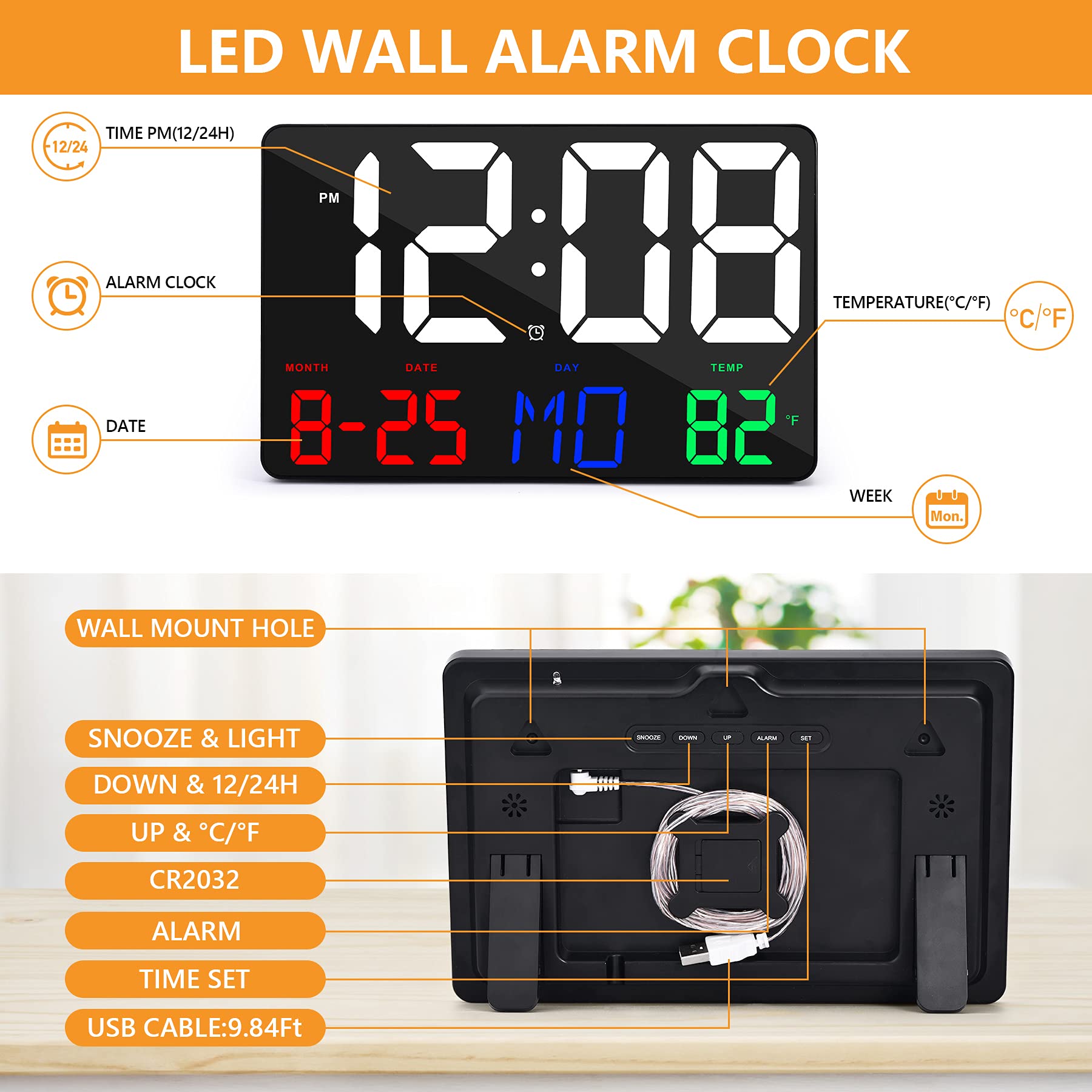 Buy Digital Wall Clock,11.4" LED Digital Clock Large Display with