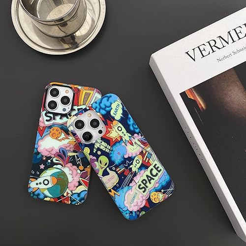 Miniatura 6 de Yonds Queen Linda funda para iPhone 12 Pro Max, diseño de astronauta espacial y luna, cohete con purpurina láser, diseño elegante a prueba de