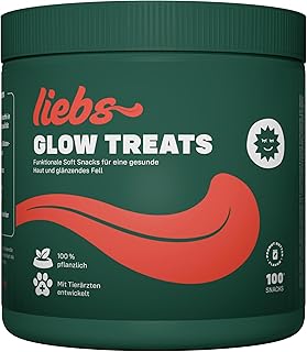 liebs Hunde Supplement Fell & Haut (1 x 300g) Glow Snack | Omega 3 für Hunde | Dog Treats Fellwechsel & Pflege | Anti Juckreiz | Nachtkerzenöl, Algen, Biotin, Beta-Carotin & Bierhefe | 100% pflanzlich