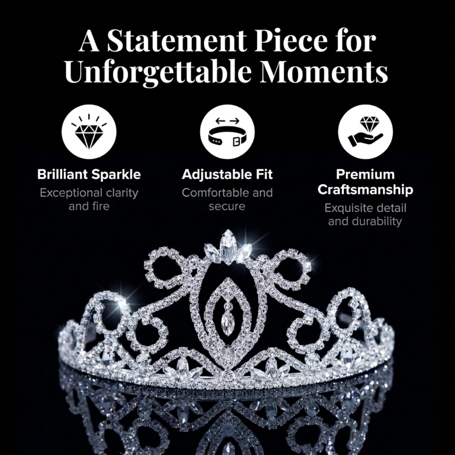 Anderson's Della Rhinestone Tiara, Sparkling 3-Inch Silver Crown with Clear Faux Diamonds, Adjustable Band & Comfort Combs, Perfect for Weddings, Proms, Pageants, Birthdays & Quinceañeras