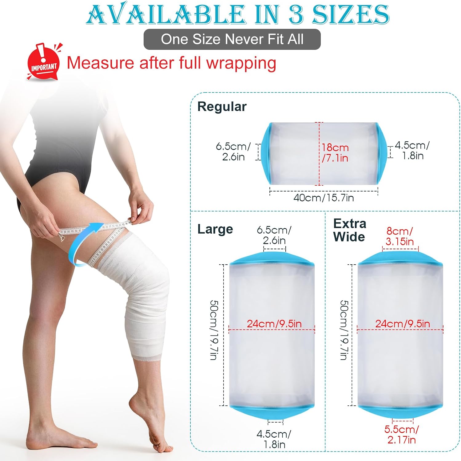 Asunby Knee Cover For Showering, Waterproof Knee Surgery Shower Protector, Soft & Reusable Shower Sleeve for Knee Adult and Youth,Wound,Burns Watertight Protection