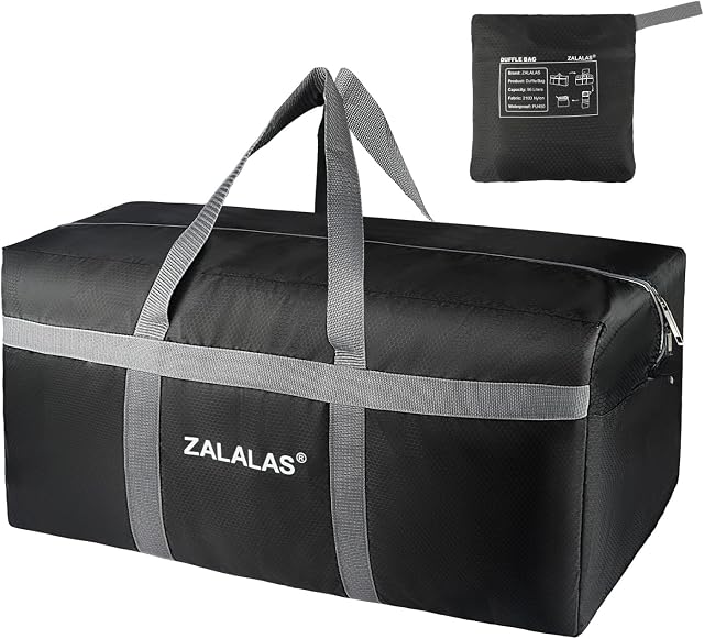 ZALALAS Travel Duffle Bag, 96L Foldable Extra Large Holdall Bag Lightweight Duffel Bag for Men Women Water-Proof &Tear Resistant,Black